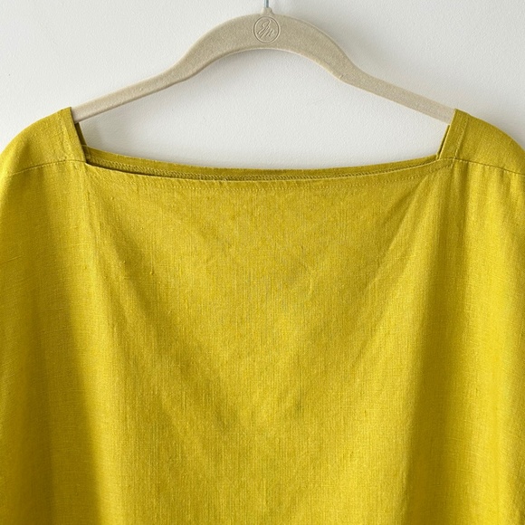 NotPerfectLinen 100% Linen Chartreuse Yellow Green Shift Dress - Picture 2 of 16